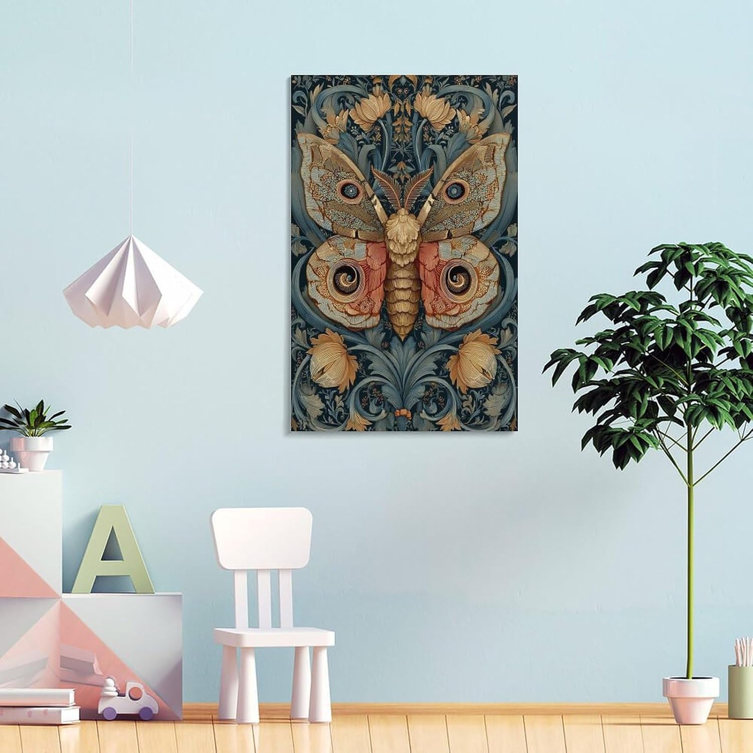 Exquisite Moth Art Nouveau Tapestry Textile Wall Hanging Posters Art Print Wall Photo Paint Poster Hanging Picture Family Bedroom Decor 20x30inch(50x75cm)