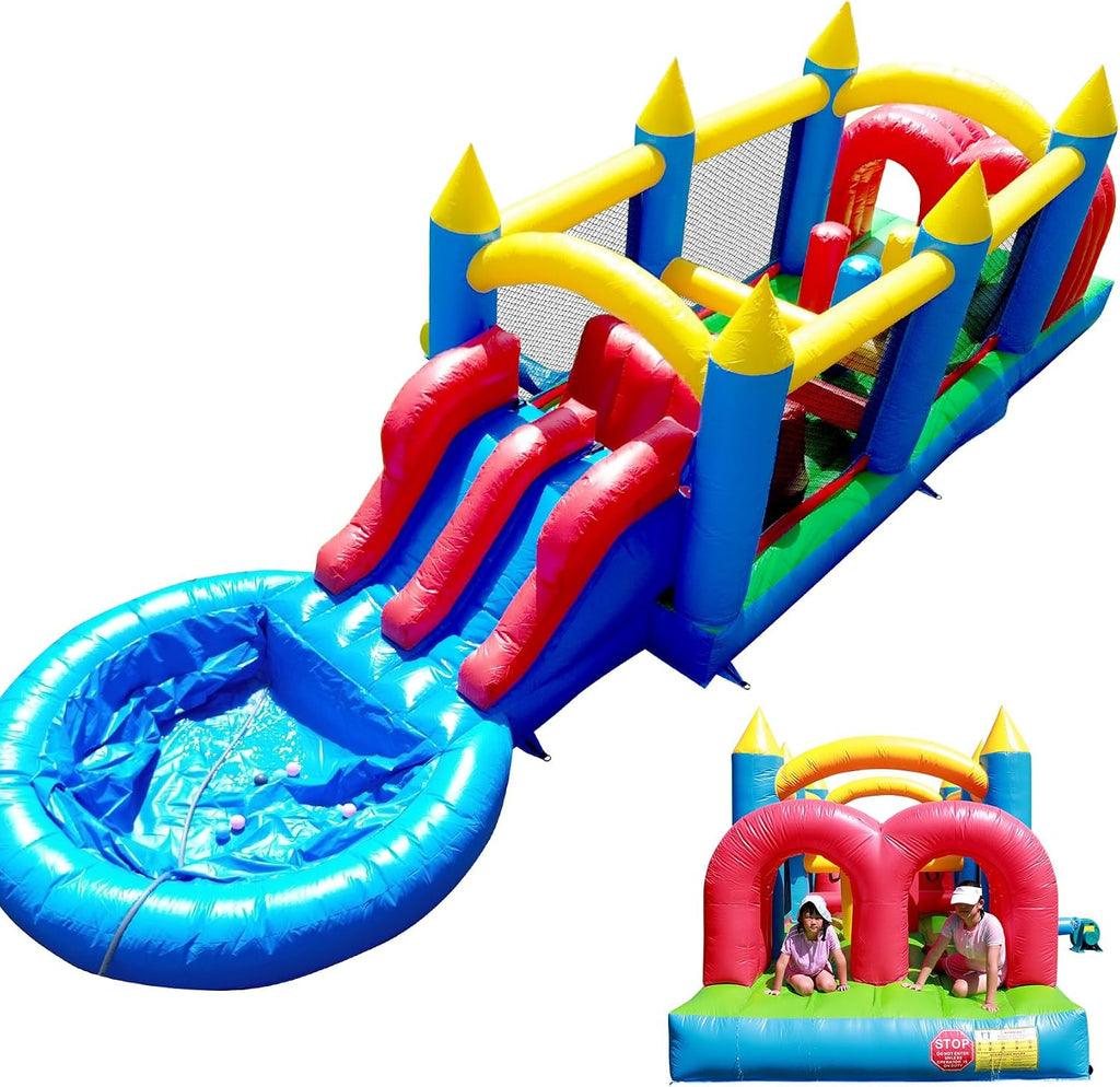 30FT Commercial Inflatable Bounce House Combo - Heavy Duty PVC Dual Racing Slides Obstacle Course Bouncer with Crawl Tunnels & Climbing Wall for Backyard, School, Church Events, Kids Adults