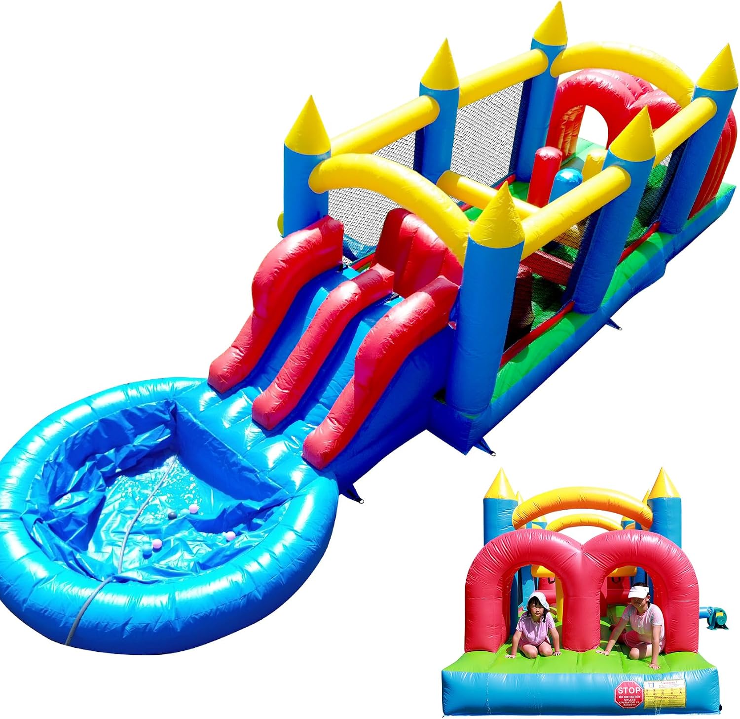 30FT Commercial Inflatable Bounce House Combo - Heavy Duty PVC Dual Racing Slides Obstacle Course Bouncer with Crawl Tunnels & Climbing Wall for Backyard, School, Church Events, Kids Adults
