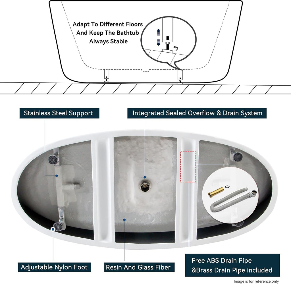 FerdY 67' Acrylic Freestanding Bathtub, Contemporary Soaking tub with Polished Gold Drain & Overflow, cUPC Certified, Elegant Oval Shape, Tahiti