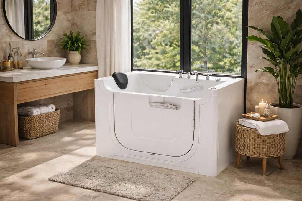 ANZZI Walk In Tub 30 x 60 In Wheelchair Accessible Walk-In Whirlpool and Air Bathtub Left Drain 36 Jets Powered Fast Drain Quick Fill Heater ADA Compliant Gelcoat White 110V | AMZ3060WCARWD