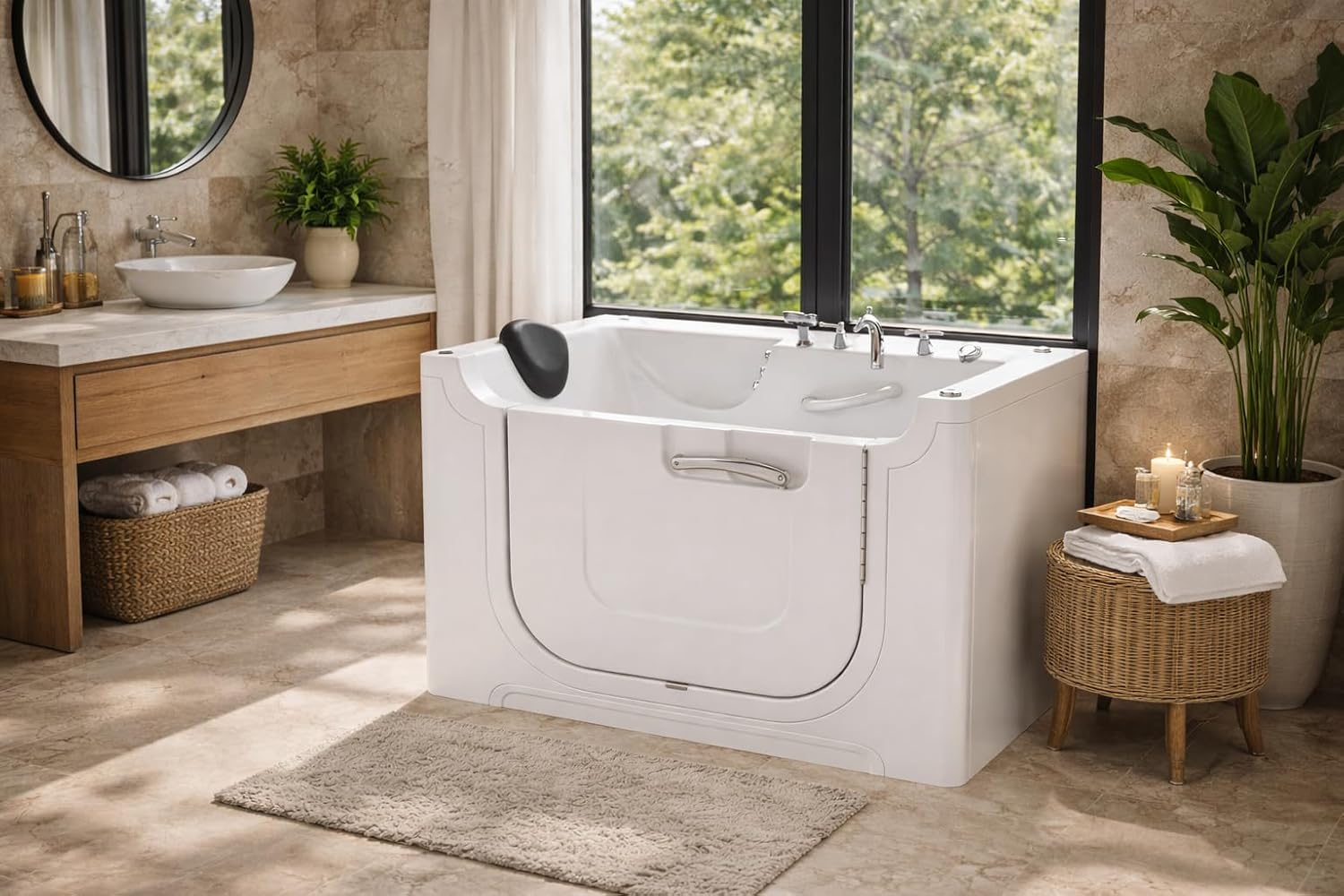 ANZZI Walk In Tub 30 x 60 In Wheelchair Accessible Walk-In Whirlpool and Air Bathtub Left Drain 36 Jets Powered Fast Drain Quick Fill Heater ADA Compliant Gelcoat White 110V | AMZ3060WCARWD