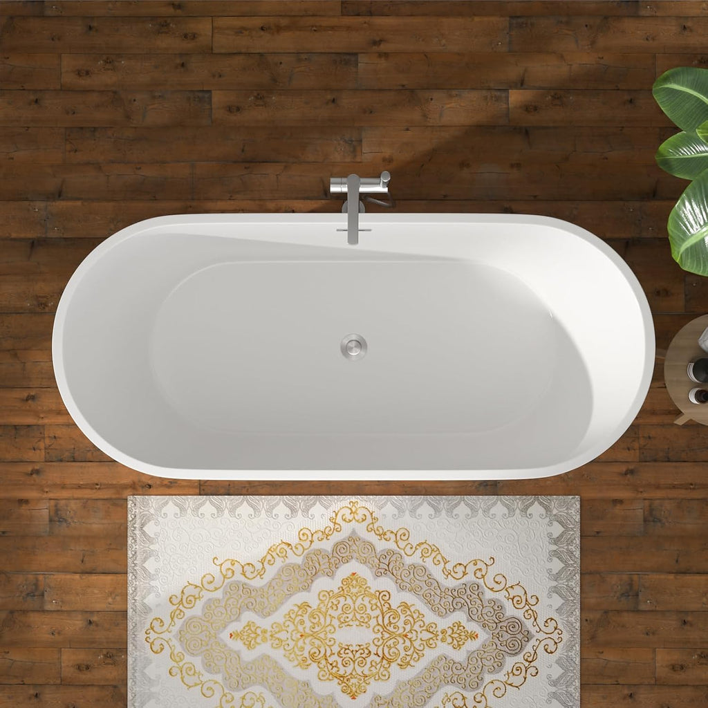 67 Inch Freestanding Acrylic Soaking Tub White Roll Top Bathtub with Chrome Drain Spa-Like Glossy Finish, YSB9223