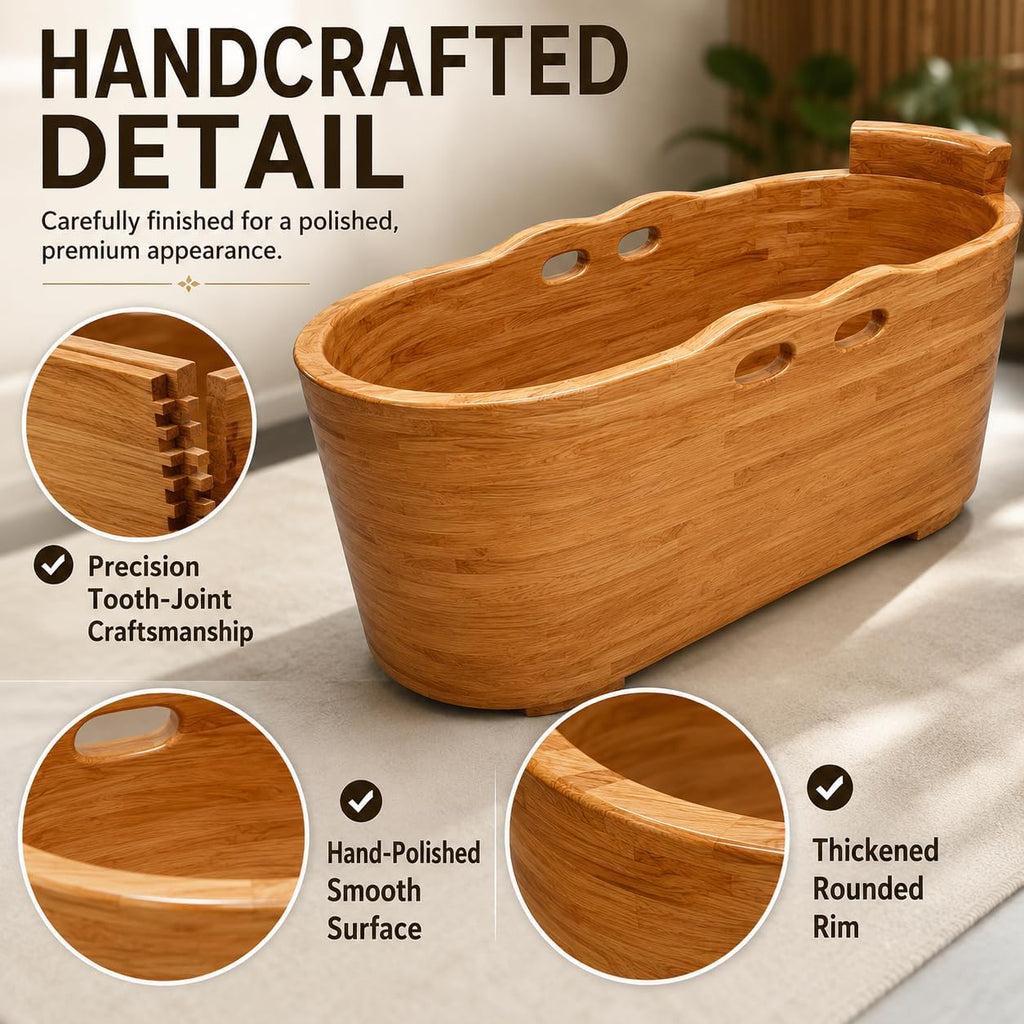 Large Wooden Bathtub Japanese Style Freestanding Oak Soaking Tub with Accessories for Adults, Home Spa and Deep Soaking Experience (wooden color, 43.3')