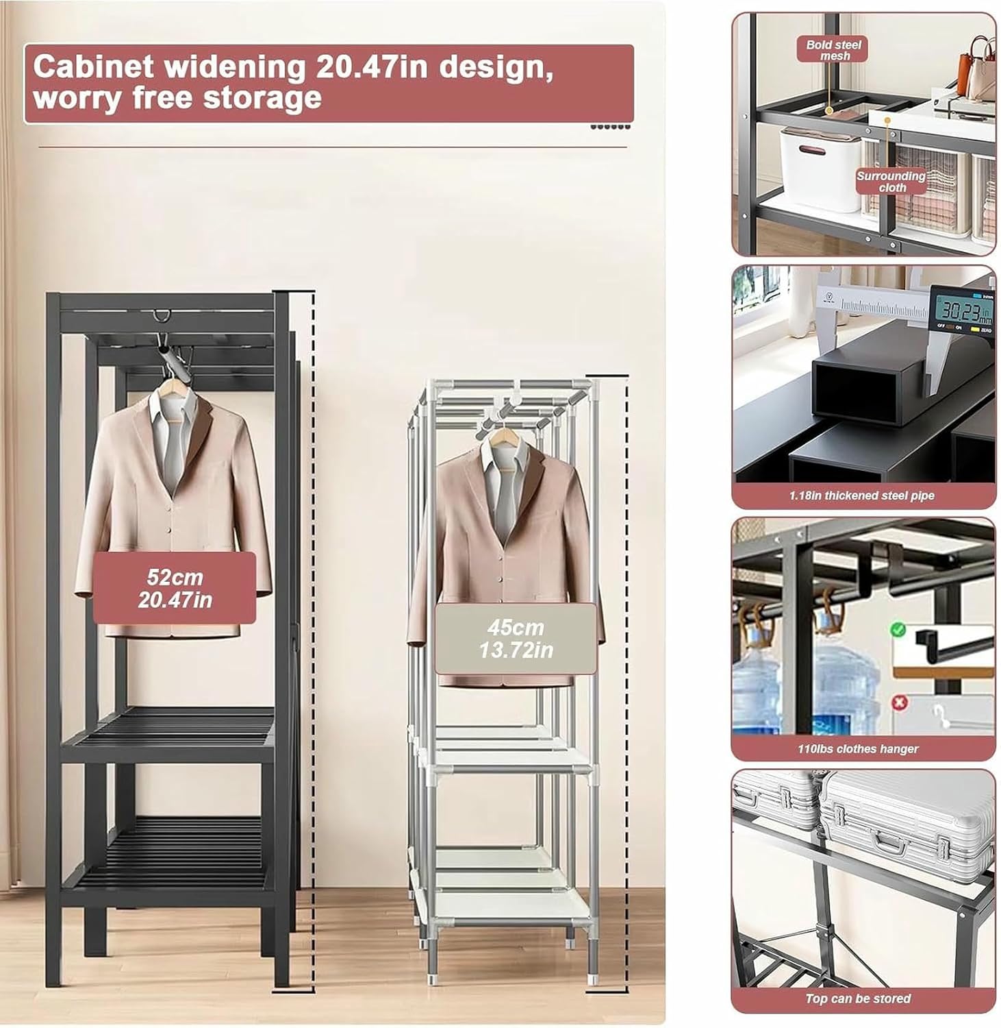 Foldable Portable Wardrobe Closet Larg Covered Rack with Cover 1200lbs Clothing Racks for Hanging Clothes Coat Storage Garment Racks for Bedroom