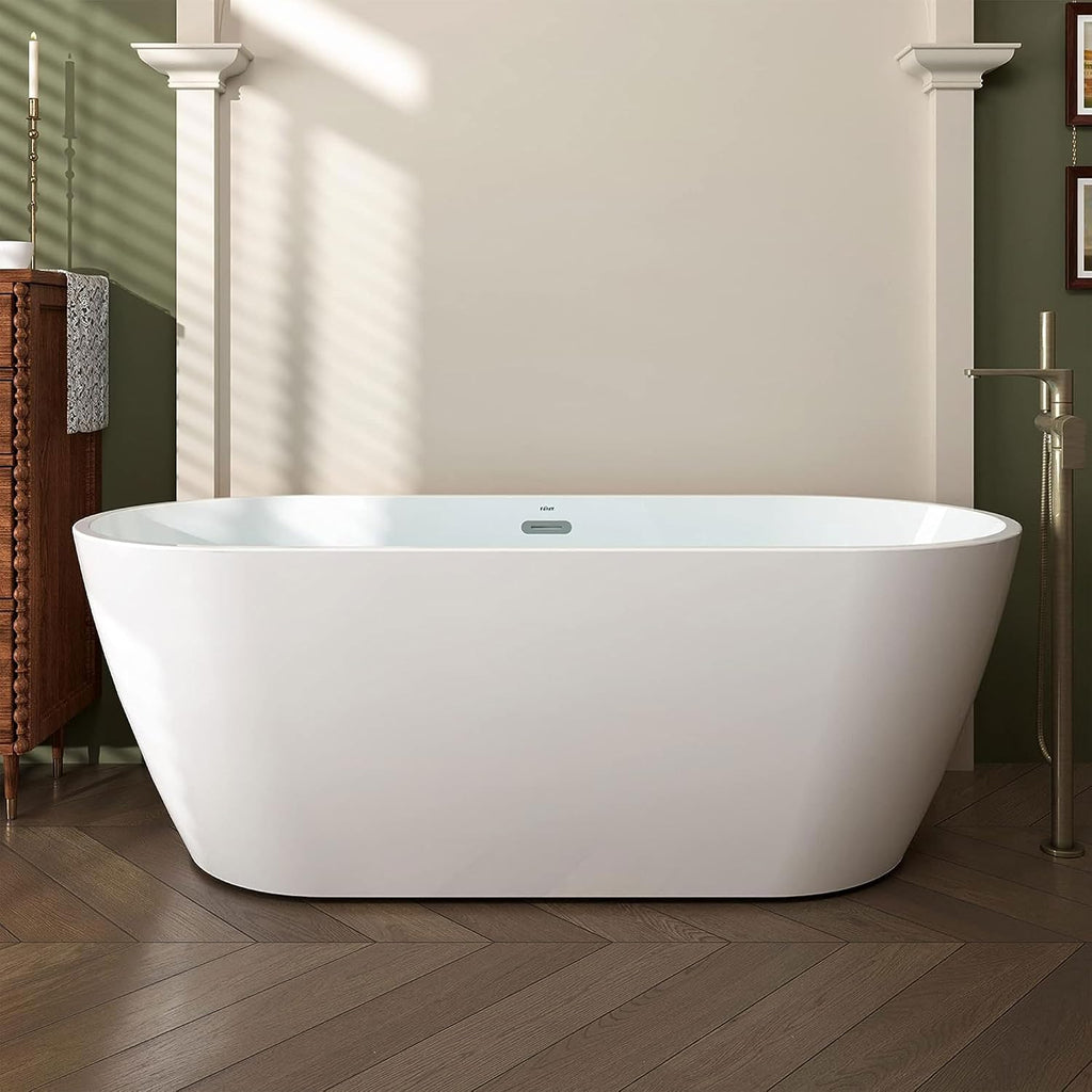 FerdY Bali 67' Acrylic Freestanding Bathtub, Gracefully Shaped Freestanding Soaking Bathtub, Toe-Tap Chrome Drain and Classic Slotted Overflow Included, Glossy White, cUPC Certified,