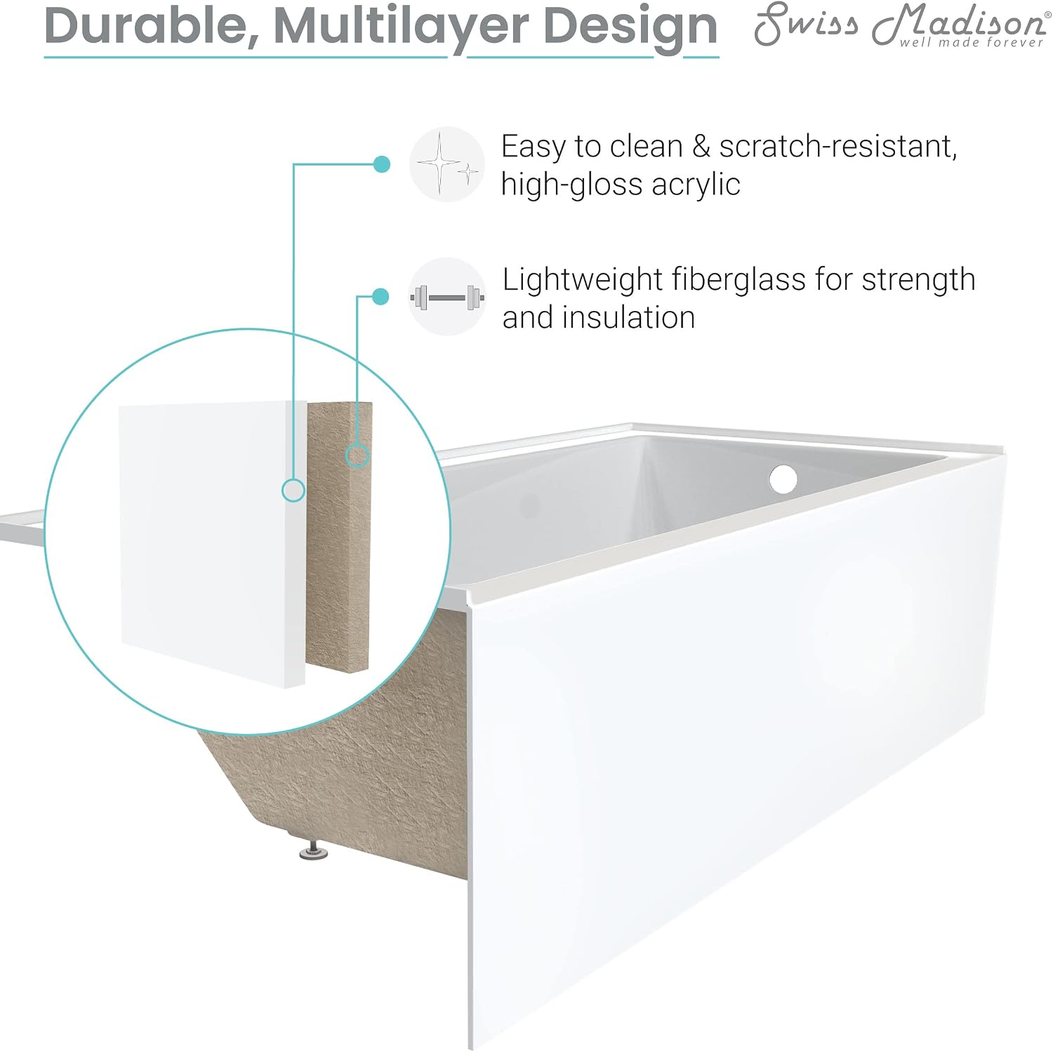 Reims 60' x 32' Right-Hand Drain Drain Alcove Tub with Corner Apron
