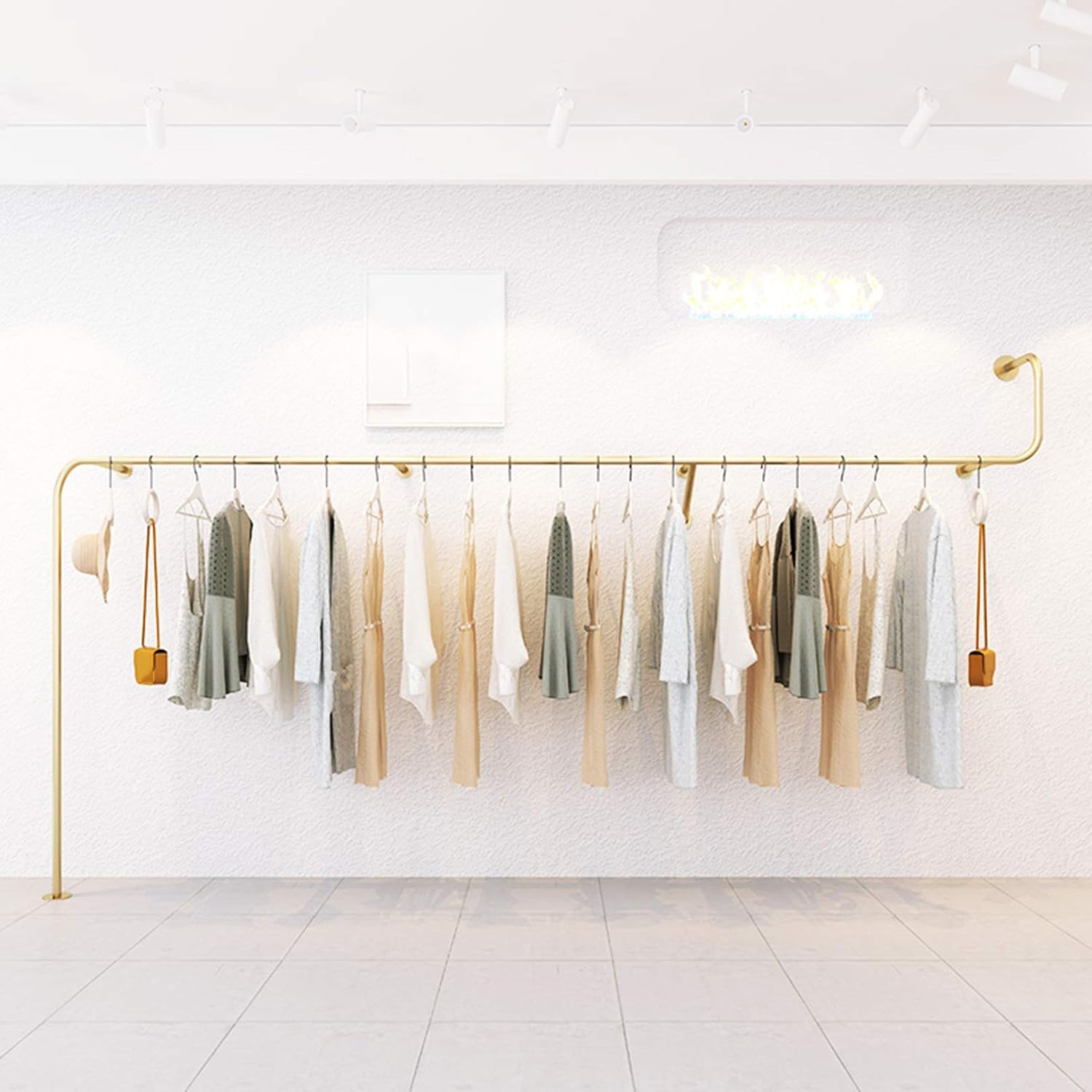 Iron Metal Clothing Store Wall Mounted Display Racks Racks Silver,Men's Women's Children's Retail Commercial Clothing Hanging Rod Garment Rack Ceiling Hange(B-250Cm