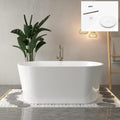 FerdY Shangri-La 55' Acrylic Freestanding Bathtub, Ergonomic Lightweight Classic Oval Soaking Bathtub with Polished White Drain, Minimalist Linear Design Overflow, Modern White