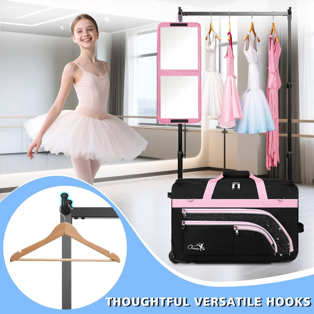 Dance Bag with Garment Rack, 23' Rolling Dance Suitcase Competition Duffle Bag with Garment Rack & Wheels | Versatile Compartments, Upgraded Stable System for Dance Shows, Travel, Cheer, Recital