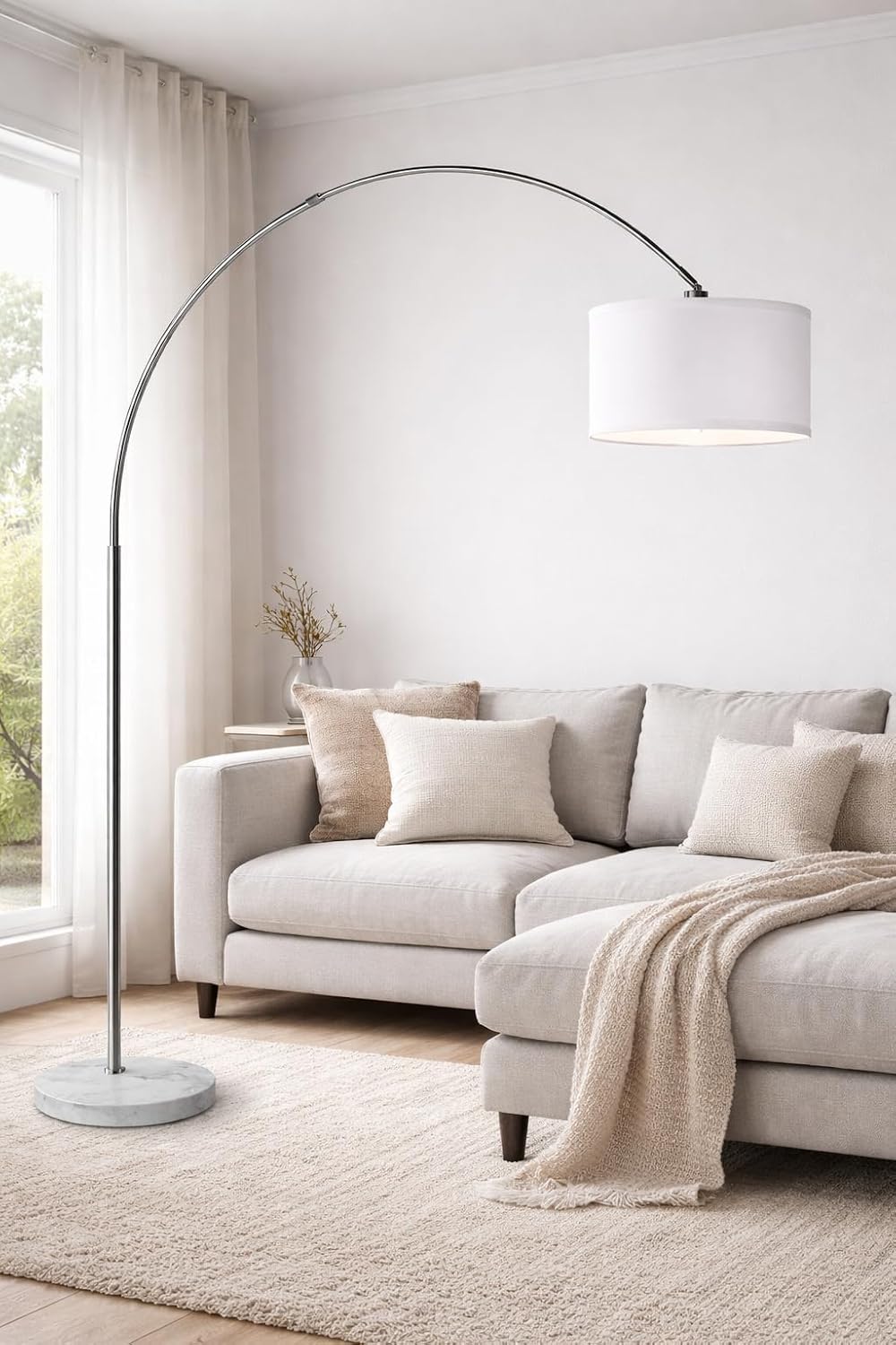 Major-Q Modern Arcing Floor Lamp - Tall Stand Up Arching Drum Shade - Large Contemporary Floor Lamp for Dining Rooms and Bedrooms - Corner Lamp for Office Lighting and Home Decor