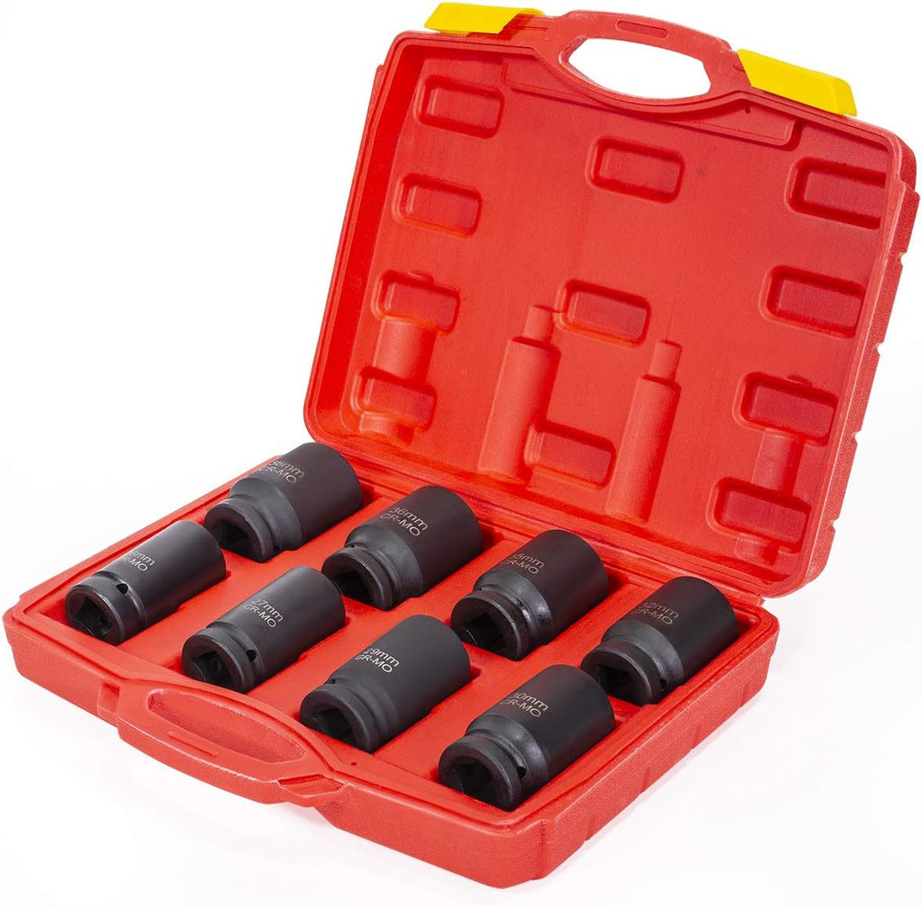 Stark USA 8-Pieces Jumbo Impact Stock Set Sizes 3/4' Drive Deep Socket Set SAE (2-1/16, 2-1/8, 2-3/16, 2-1/4, 2-5/16, 2-3/8, 2-7/16, 2-1/2 inch) Storage Case