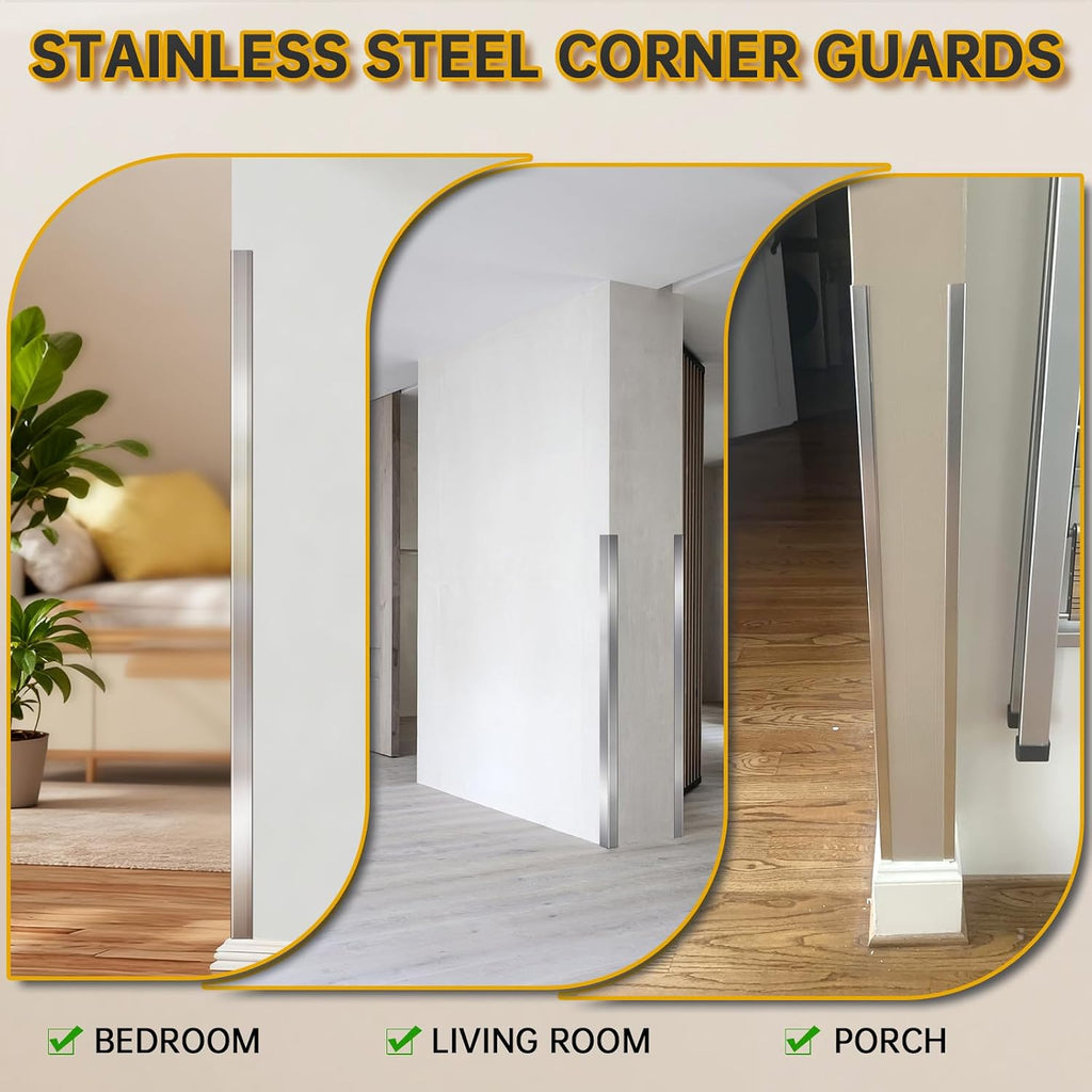20 PCS Stainless Steel Wall Corner Guards (2 x 2 x 48 Inch),90° Angle Metal Edge Guard Corner Protectors are Designed for Wall Protection and Decoration