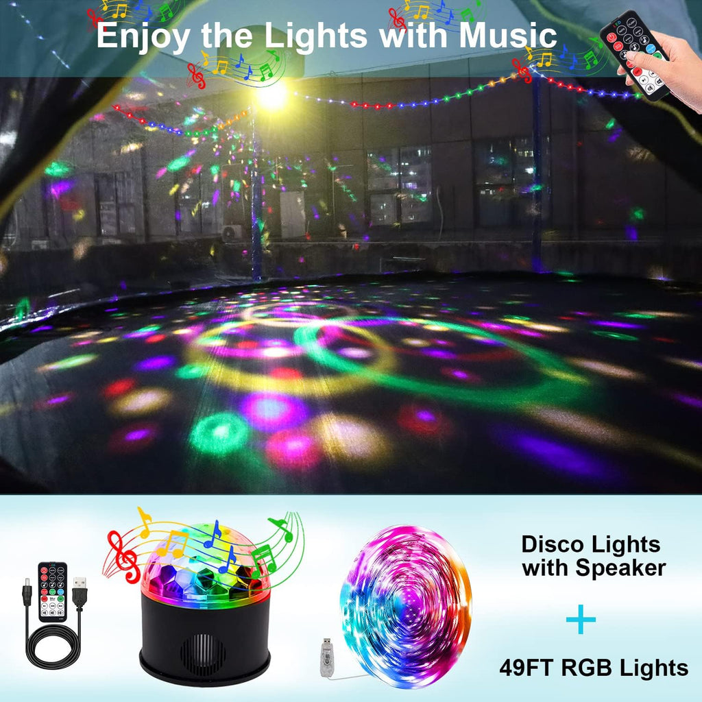 1500 LBS 16FT for Adults and Kids with Sprinkler, Lights with Speaker, Basketball Hoop, Ladder, Safety Enclosure Net, Water Ball, 16 Socks, Outdoor Heavy Duty Recreational - ASTM CPC CPSIA