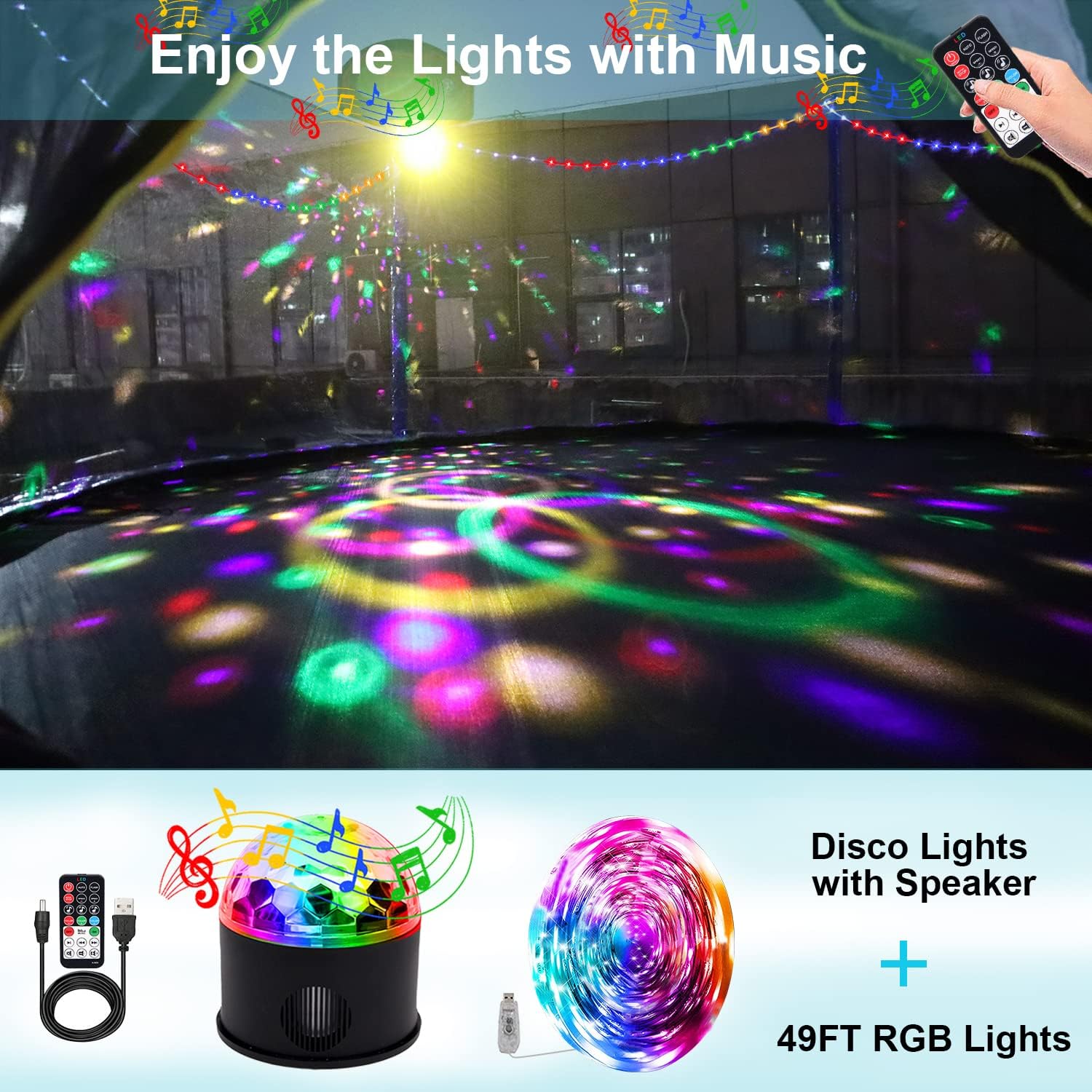 1500 LBS 16FT for Adults and Kids with Sprinkler, Lights with Speaker, Basketball Hoop, Ladder, Safety Enclosure Net, Water Ball, 16 Socks, Outdoor Heavy Duty Recreational - ASTM CPC CPSIA