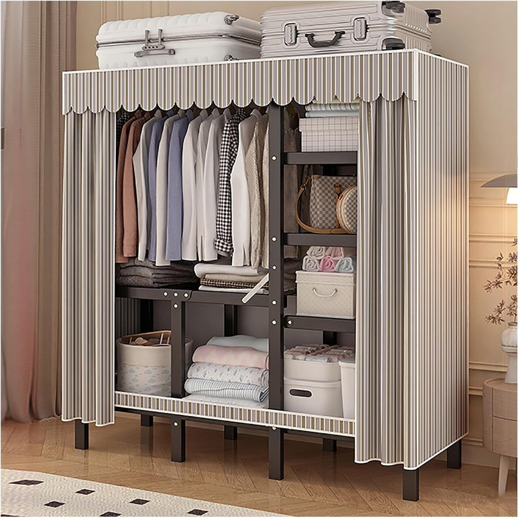 Foldable Portable Wardrobe Closet With Cover, Metal Clothes Rack, Covered Garment Rack For Hanging Clothes, Clothing Coat Storage Organizer(Grey,200cm/78.7inch)