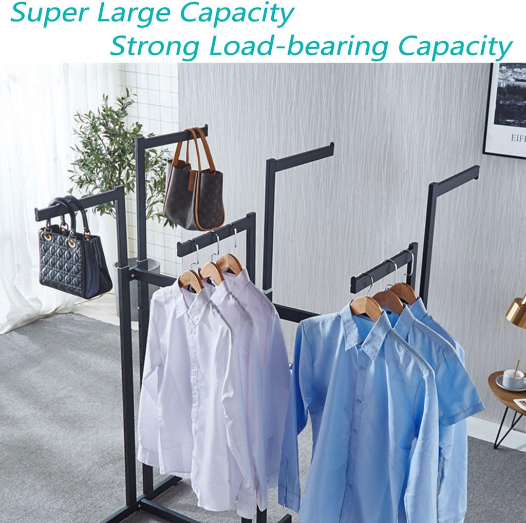 Black 6 Arms Heavy Duty Garment Rack, Floor Standing Metal Retail Display Stand, Rack For Hanging Clothes, Shirt Garment Pipe Rack
