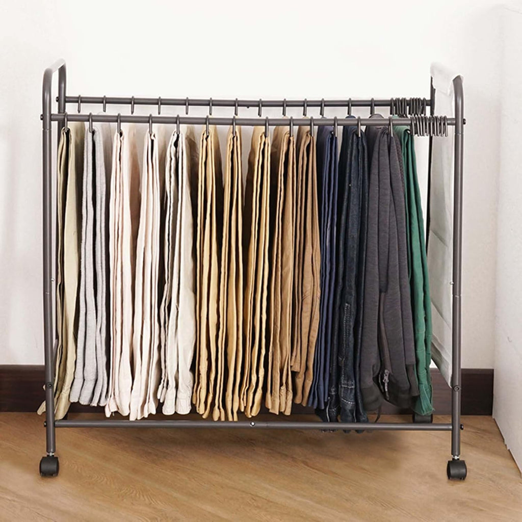 Display Stand Pants Hangers Rolling Trolley Trousers Rack, Floor Standing Jeans Hangers Metal Scarves Rack Clothing Closet Organizer Shelf Blanket Rack (L60*W33*H70CM