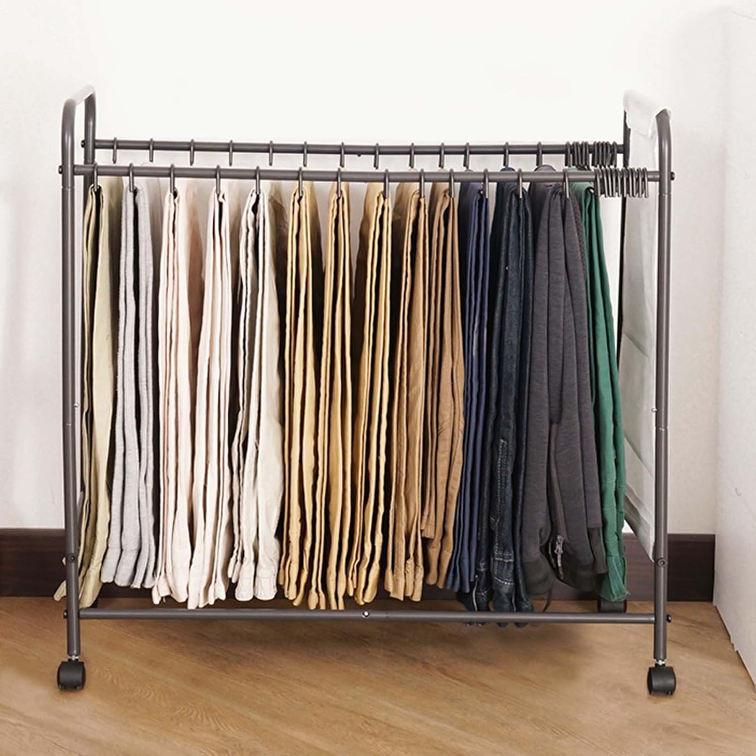 Display Stand Pants Hangers Rolling Trolley Trousers Rack, Floor Standing Jeans Hangers Metal Scarves Rack Clothing Closet Organizer Shelf Blanket Rack (L60*W33*H70CM