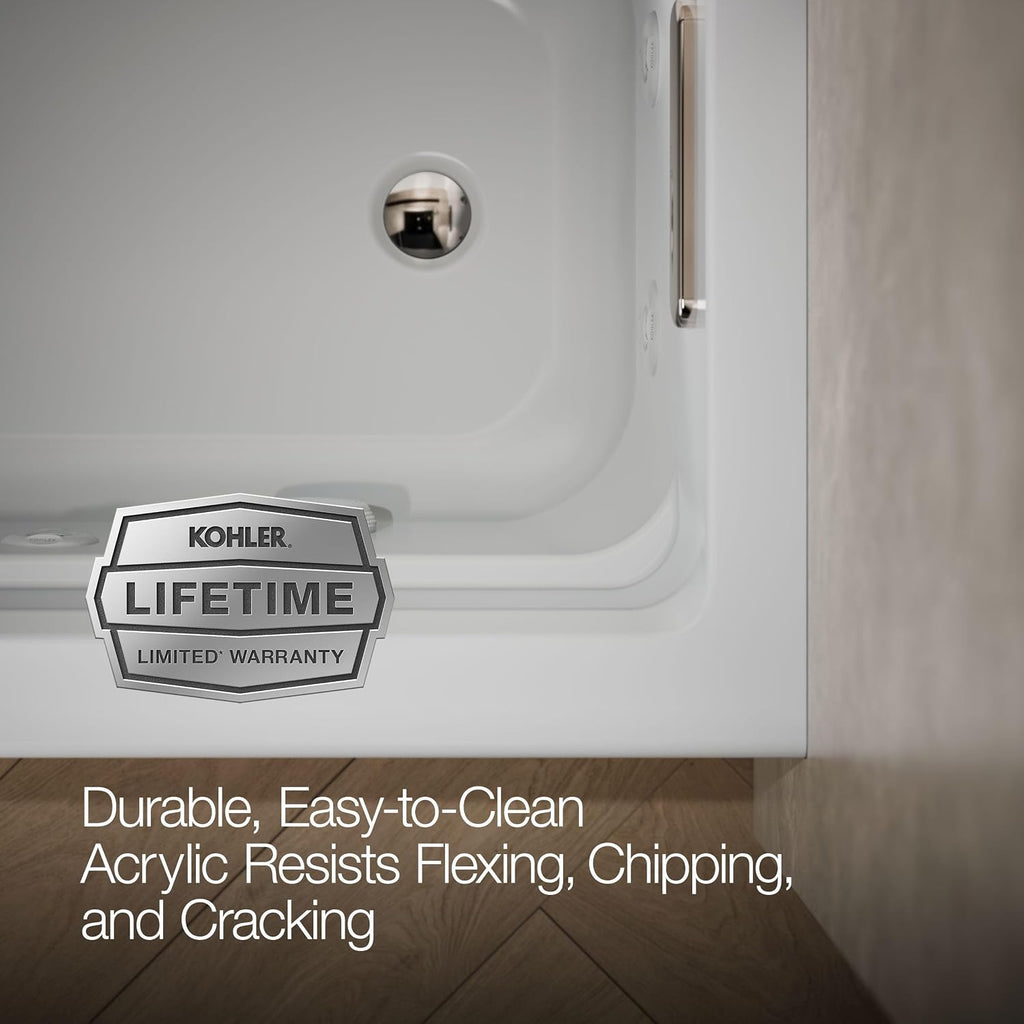 Kohler K-1122-RA-95 Archer 5Ft Whirlpool with Comfort Depth Design, Integral Apron and Right-Hand Drain, Less Heat, Ice Grey