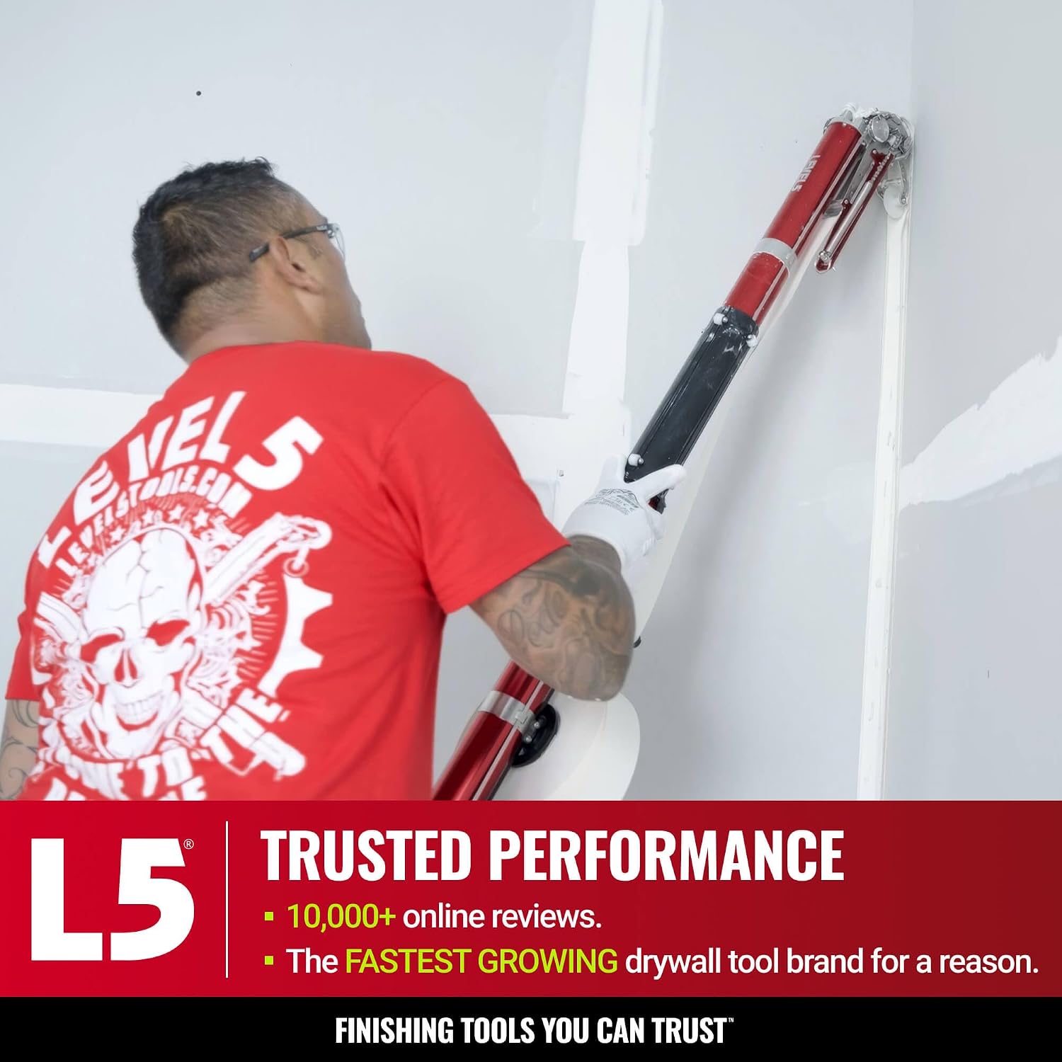 Full Taping/Finishing Set, High Capacity Boxes + Ext. Handles - LEVEL5 | Auto Taper, 10'/12' MEGA Boxes, 3'/3.5' Angle Heads, 8' Corner Applicator, Corner Roller, Ext Handles, Pump, Gooseneck | 4-625