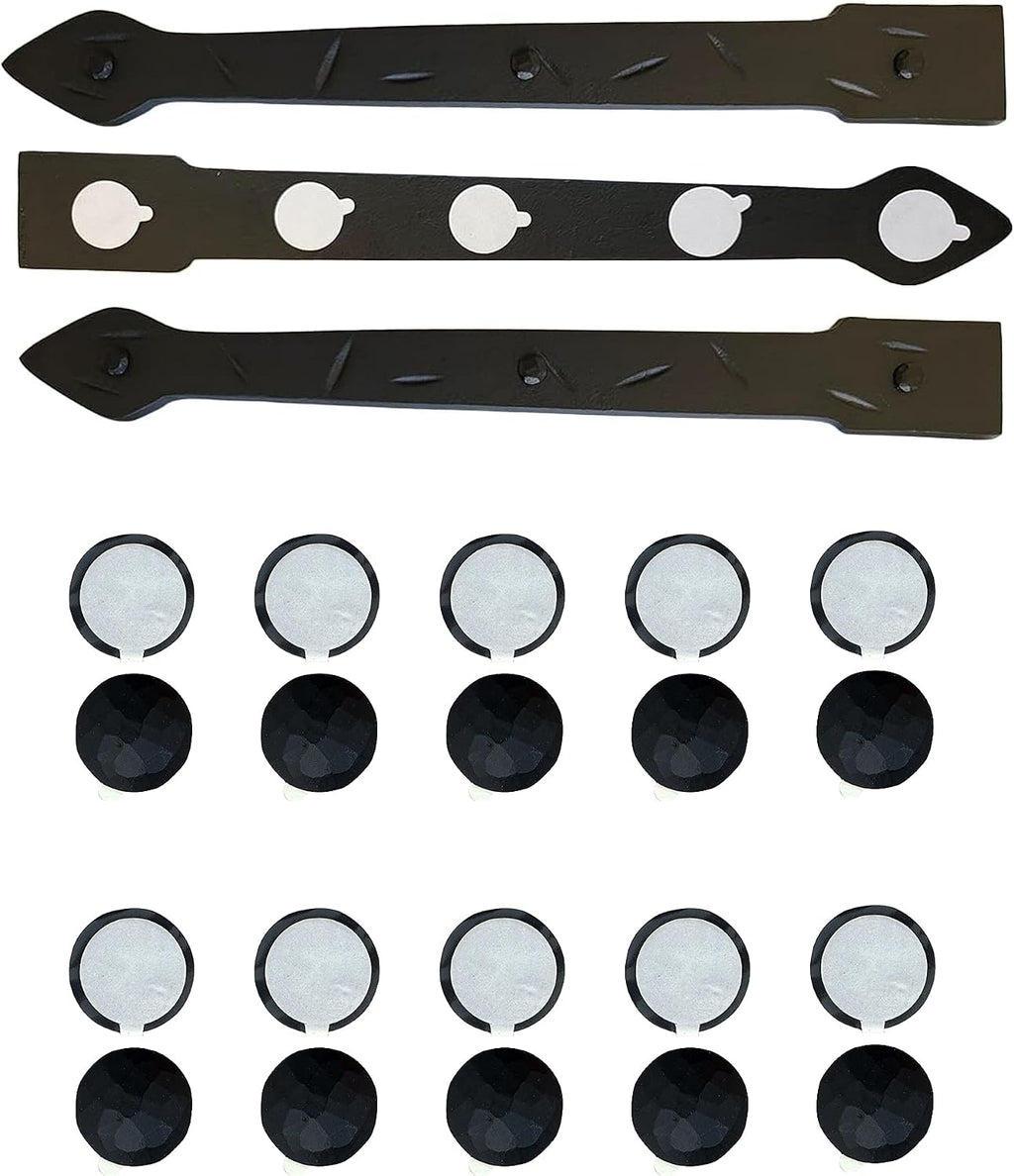 The Rustic Express - Dome Top Round, Self-Adhesive Clavo & Strap Kit - Decorative Clavos for Fiberglass, Wood, Metal Doors & Garage Doors - 3 Straps (18'), 20 Clavos (1-1/2') - Black