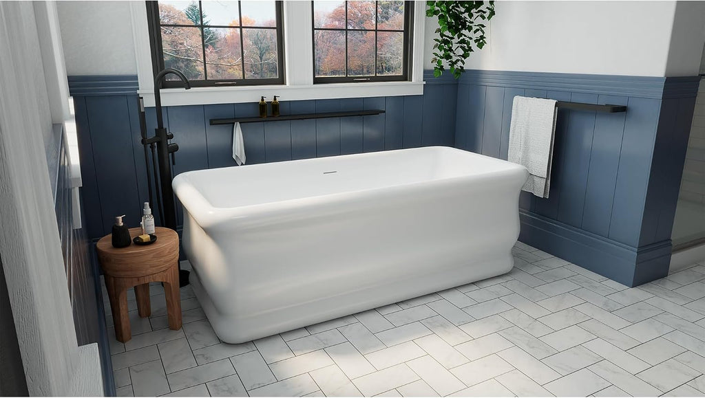 Crest 59 in. L x 31-1/2 in. W x 23-5/8 in. H Freestanding Acrylic Bathtub, White Drain