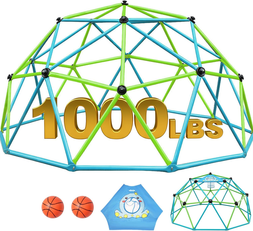 Zupapa 10FT Climbing Dome, Outdoor Jungle Gym for Kids with Climbing Grip - Geometric Dome Climber Supports 1000LBS Outdoor Playset and Easy Assembly Outdoor Play Equipment for Kids (Turquoise, 10FT)