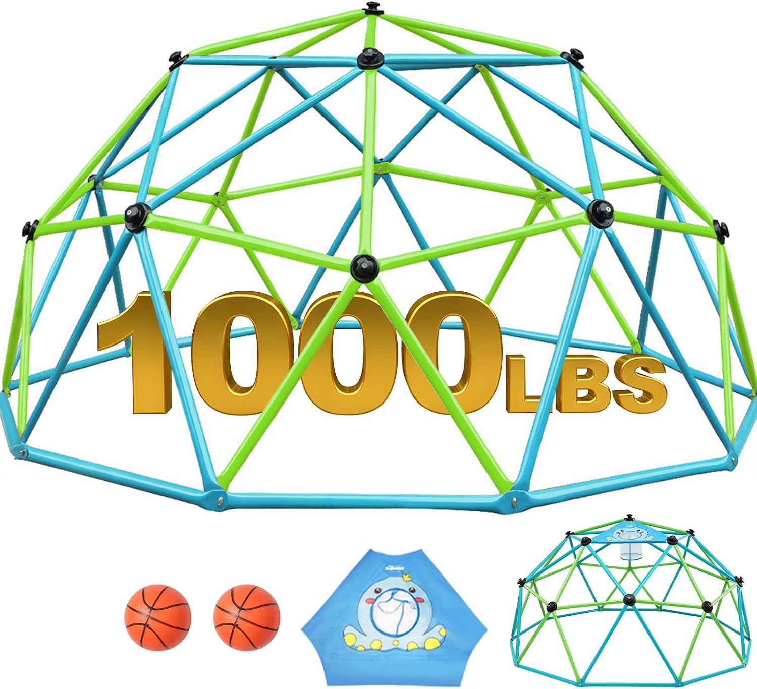 Zupapa 10FT Climbing Dome, Outdoor Jungle Gym for Kids with Climbing Grip - Geometric Dome Climber Supports 1000LBS Outdoor Playset and Easy Assembly Outdoor Play Equipment for Kids (Turquoise, 10FT)