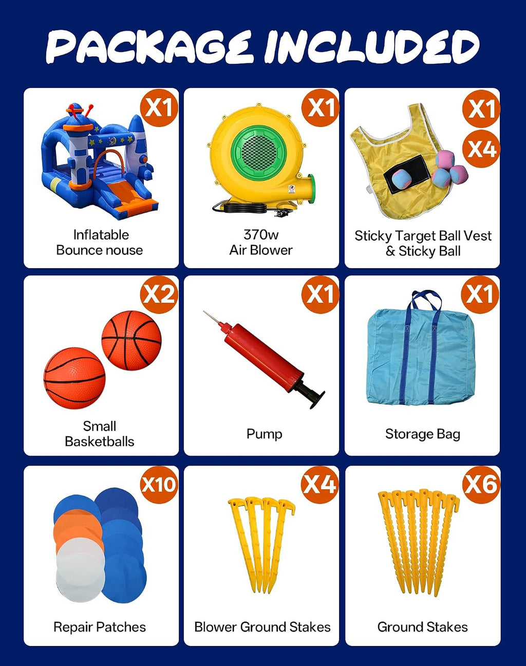 Bounce House, Inflatable Bouce House for Kids 3-6 with Basketball Hoop Jump Area and Slide, Space-Themed Inflatable Bouncy Castle with Air Blower for Indoor/Outdoor