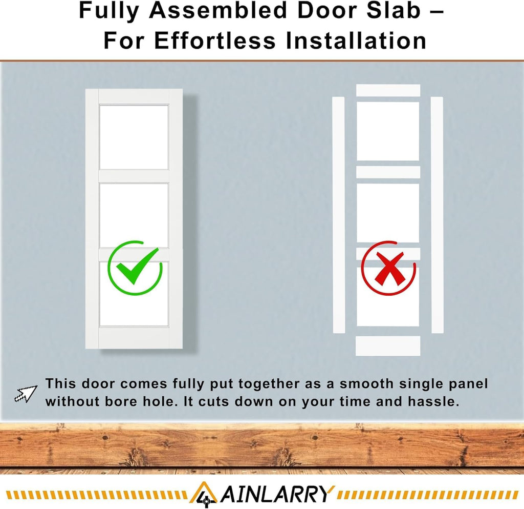 64' x 80' French Doors Interior (Double 32' x 80' Half Frosted Glass Door with Silver Hinge Prehung Jamb Kit), Pre-Finished & Paintable, Prebuilt Home Door Slabs & Assembly Required Jamb