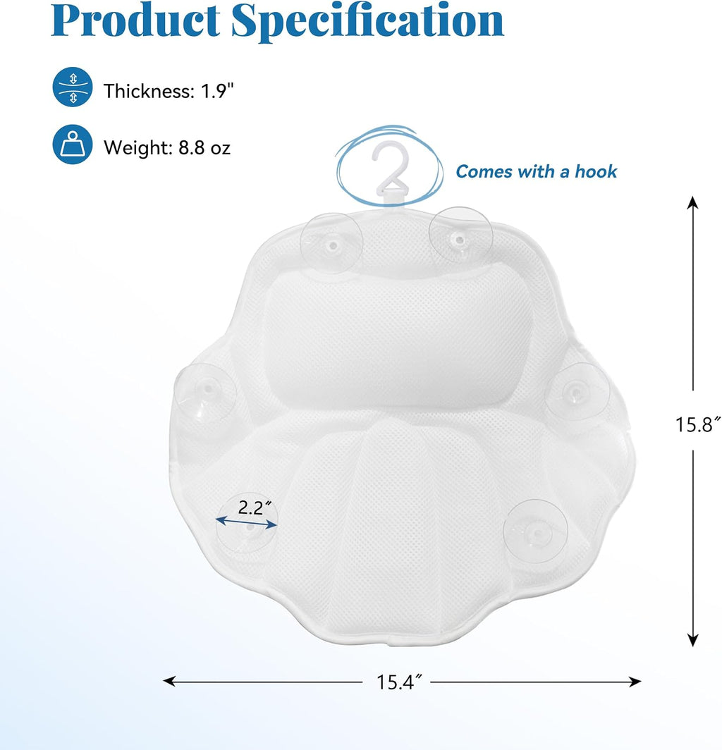FerdY Nauru 59' Freestanding Bathtub,Gracefully Shaped Freestanding Soaking tub, Glossy White, cUPC Certified, Chrome Drain& Bath Pillow for Bathtub,Thick Tub Pillows, Breathable 4D Air Mesh