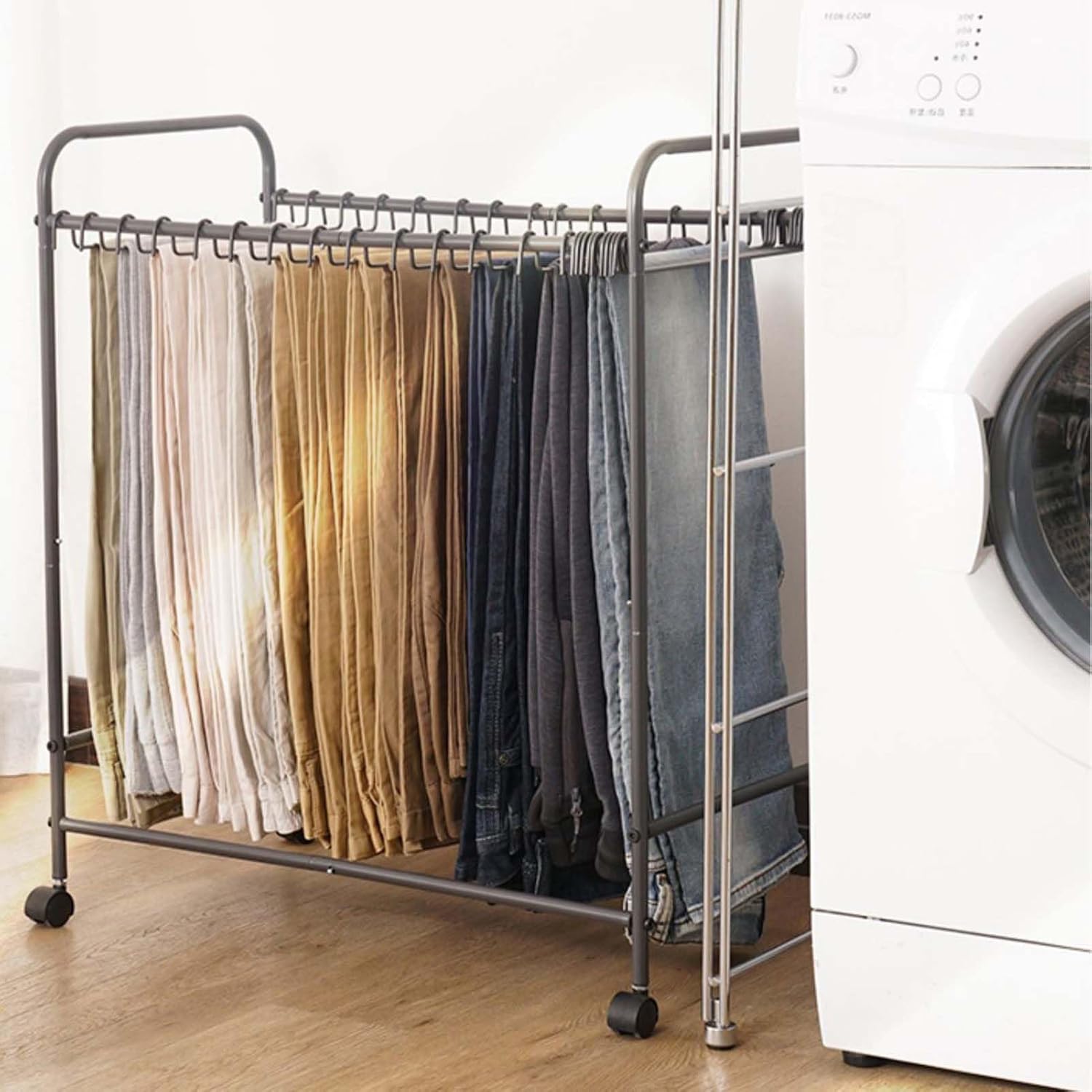 Display Stand Pants Hangers Rolling Trolley Trousers Rack, Floor Standing Jeans Hangers Metal Scarves Rack Clothing Closet Organizer Shelf Blanket Rack (L60*W33*H70CM