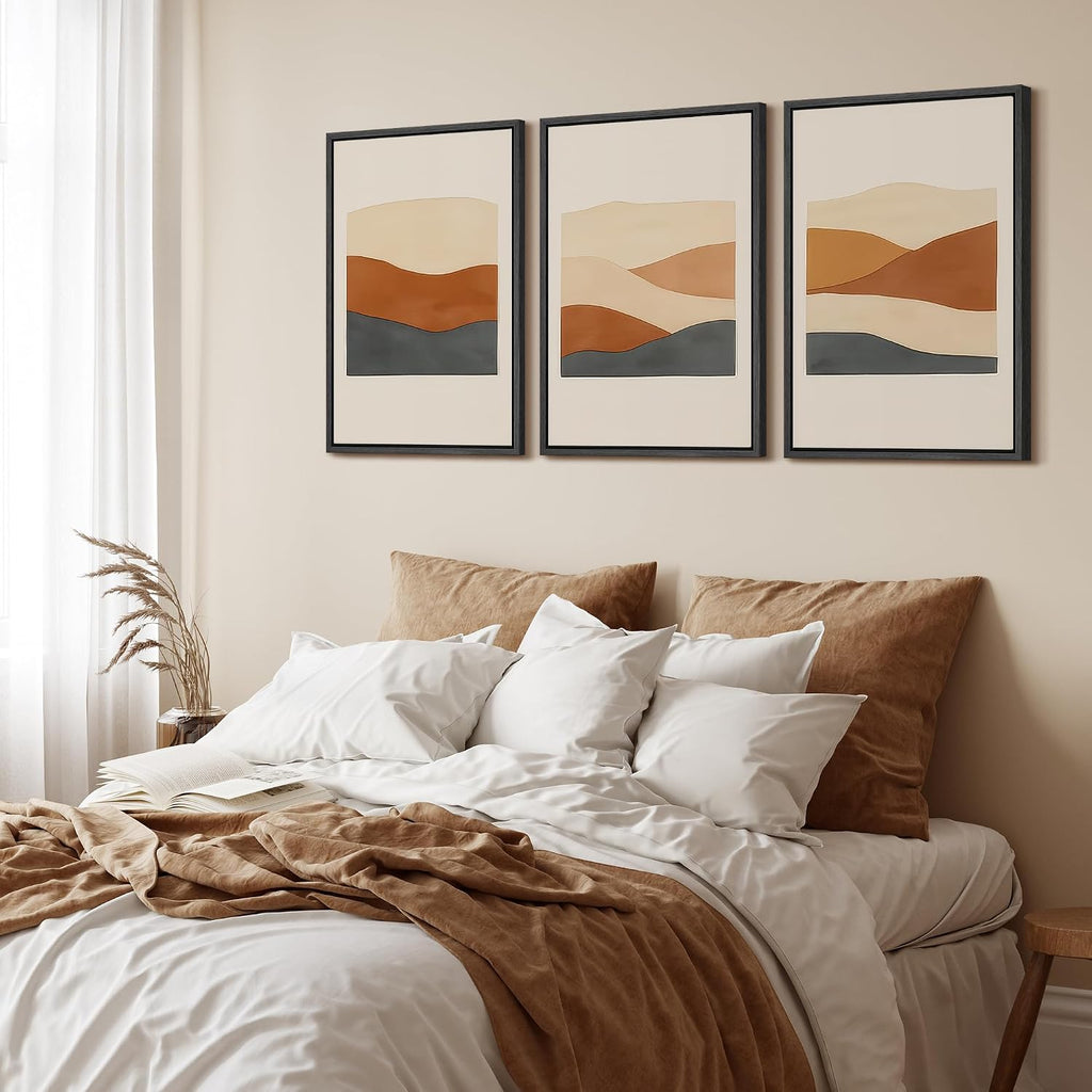 wall26 Framed Canvas Print Wall Art Set Minimalist Geometric Landscape Neutral Illustrations Fine Art Decorative Rustic for Living Room, Bedroom, Office - 16'x24'x3 Black