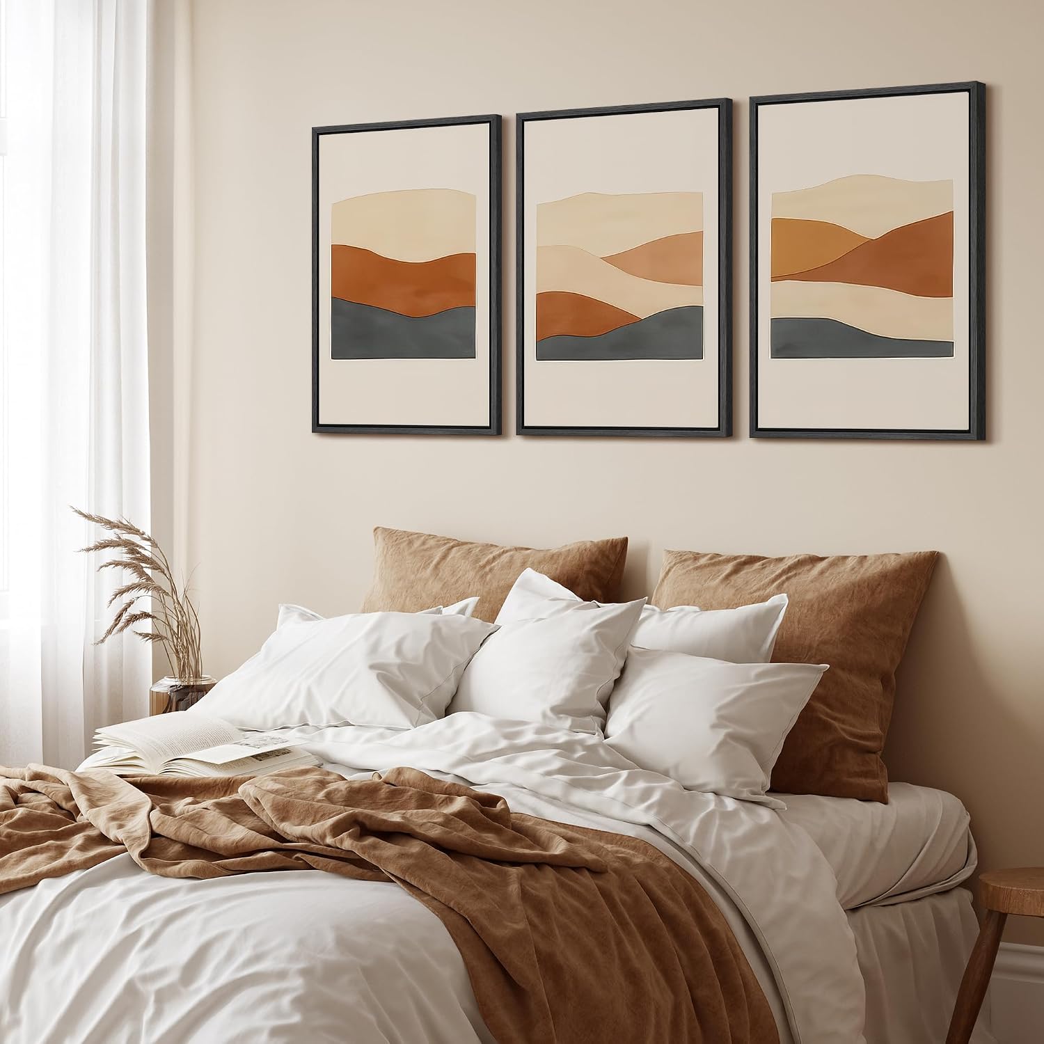 wall26 Framed Canvas Print Wall Art Set Minimalist Geometric Landscape Neutral Illustrations Fine Art Decorative Rustic for Living Room, Bedroom, Office - 16'x24'x3 Black