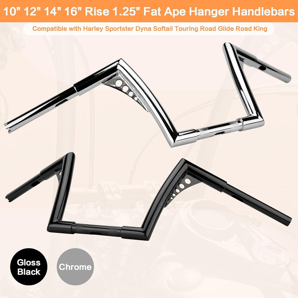 12' Rise Handlebar Ape Bar 1-1/4' Motorcycle Handle Bar Replacement for Harley Davidson Sportster 1984-2022 Road King 1994-2022 Road Glide 1998-2013 Softail 1984-2024 Dyna 1993-2017, Chrome