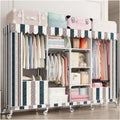 Closet Wardrobe with 360° Wheels 170cm Portable Closet for Bedroom Garment Rack with 2 Clothes Rail and Fabric Cover 6 Compartments (Color : C, Size : 200x45x170cm)