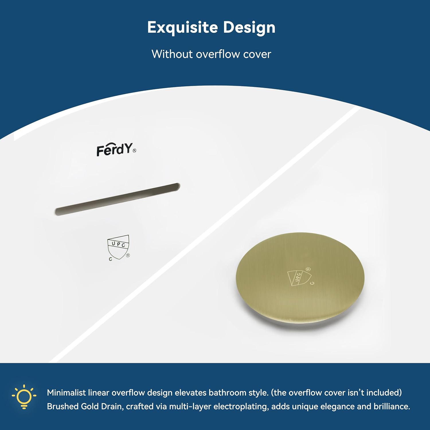 FerdY 47' Acrylic Freestanding Bathtub, Contemporary Soaking tub with Brushed Gold Drain, Elegant Oval Shape, cUPC Certified, Bali