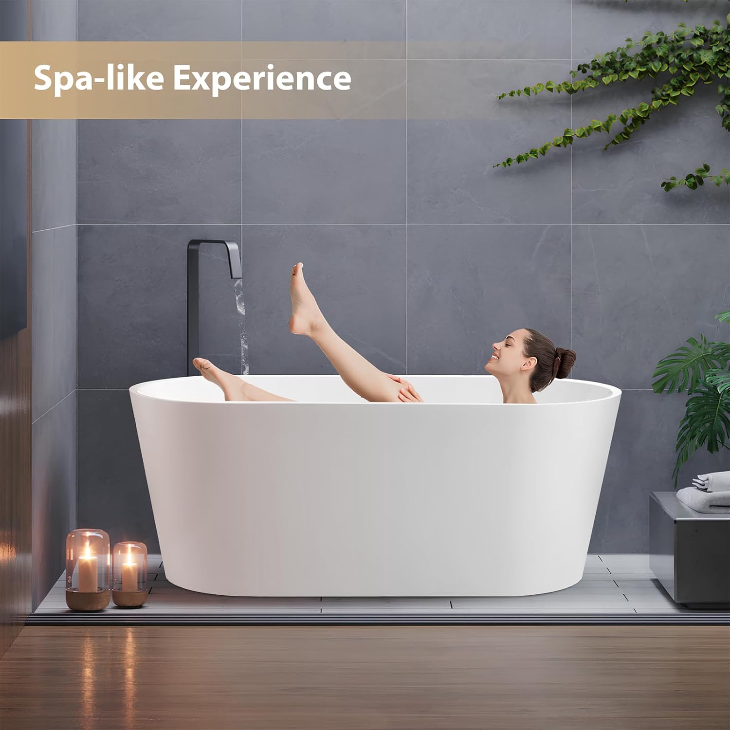 Vanity Art 68' x 32' Acrylic Freestanding Bathtub | Modern Stand Alone Soaking Tub with Overflow and Pop-up Drain, UPC Certified VA6815-L-MB