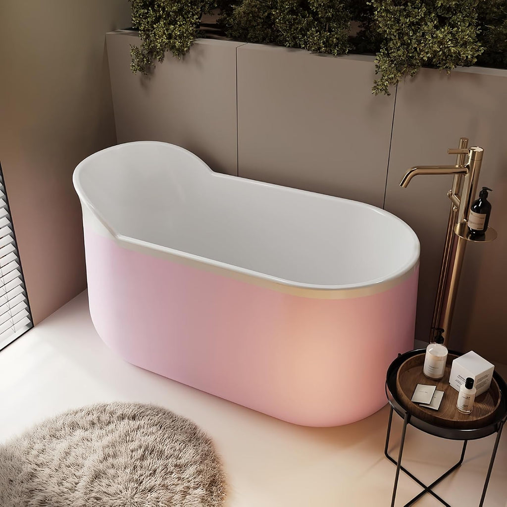 59' Edeyeu Freestanding Bathtub - Luxurious Solid Surface Soaking Tub, Extra Deep & Wide for Ultimate Relaxation, Durable Stand Alone Bath Crafted From Premium Acrylic Materials Pink