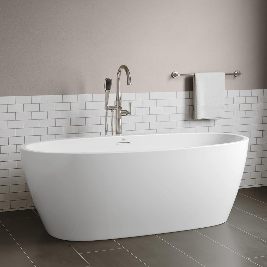 PROFLO PFFSO6731 Cornwall 67' Free Standing Acrylic Soaking Tub with Center Drain, Drain Assembly, and Overflow - White