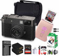 FUJIFILM X Half Premium Compact Digital Camera (Charcoal Silver) Bundle with Fuji Link 3 Smartphone Printer (Rose Pink) + Instax Mini Film + Extra Battery + Charger + 64GB Memory Card + More