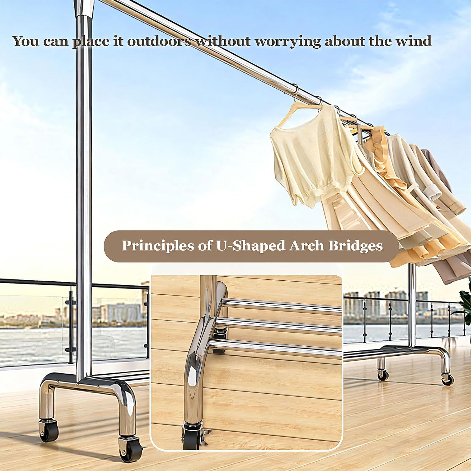 Garment Rack with Wheels, Adjustable Chrome Clothes Rack for Hanging Clothes, Portable Rolling Clothing Rack with Lockable Casters forBedroom,Silver,16.5x78.7x42in