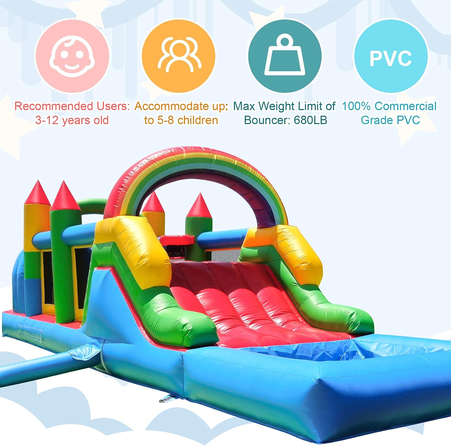 25FT Commercial Grade Bounce House Combo, Heavy Duty PVC Inflatable Bouncer with Crawl Tunnel & Obstacle Course, Large Jumping Castle for Backyard, Birthday Party, School Event, Kids Ages 3-12