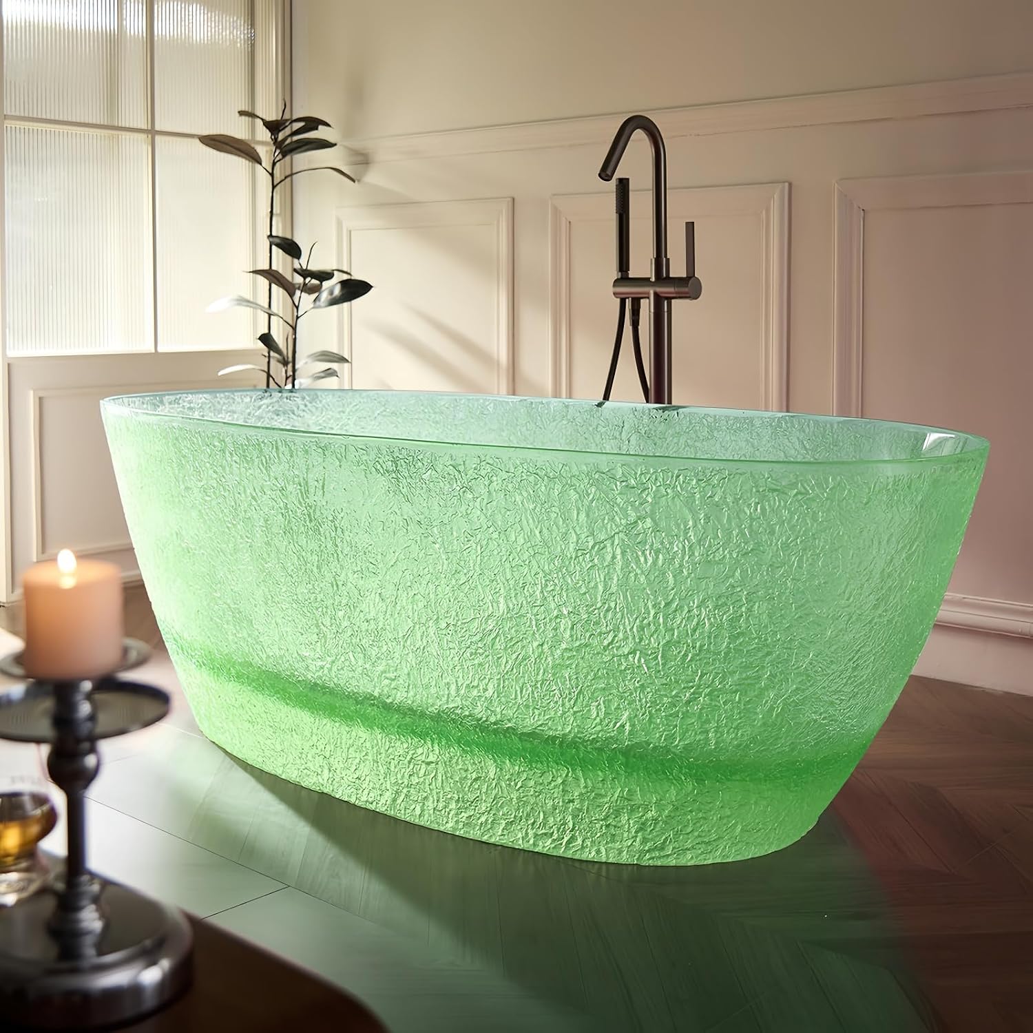 59' Edeyeu Freestanding Bathtub – Oval Ice Crack Solid Surface Bathtub, Luxury Extra Deep Soaking Tub In Natural Resin, Stand Alone Free Standing Tub For Modern Bathroom Design C