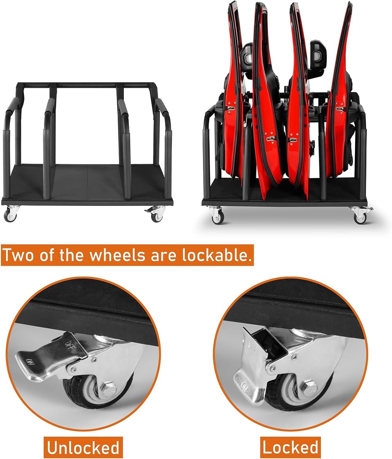 Hooke Road 4 Doors Storage Cart Rack Sliding Door Hanger Compatible with 2007-2026 Jeep Wrangler JK JL Gladiator JT & 2021-2026 Ford Bronco