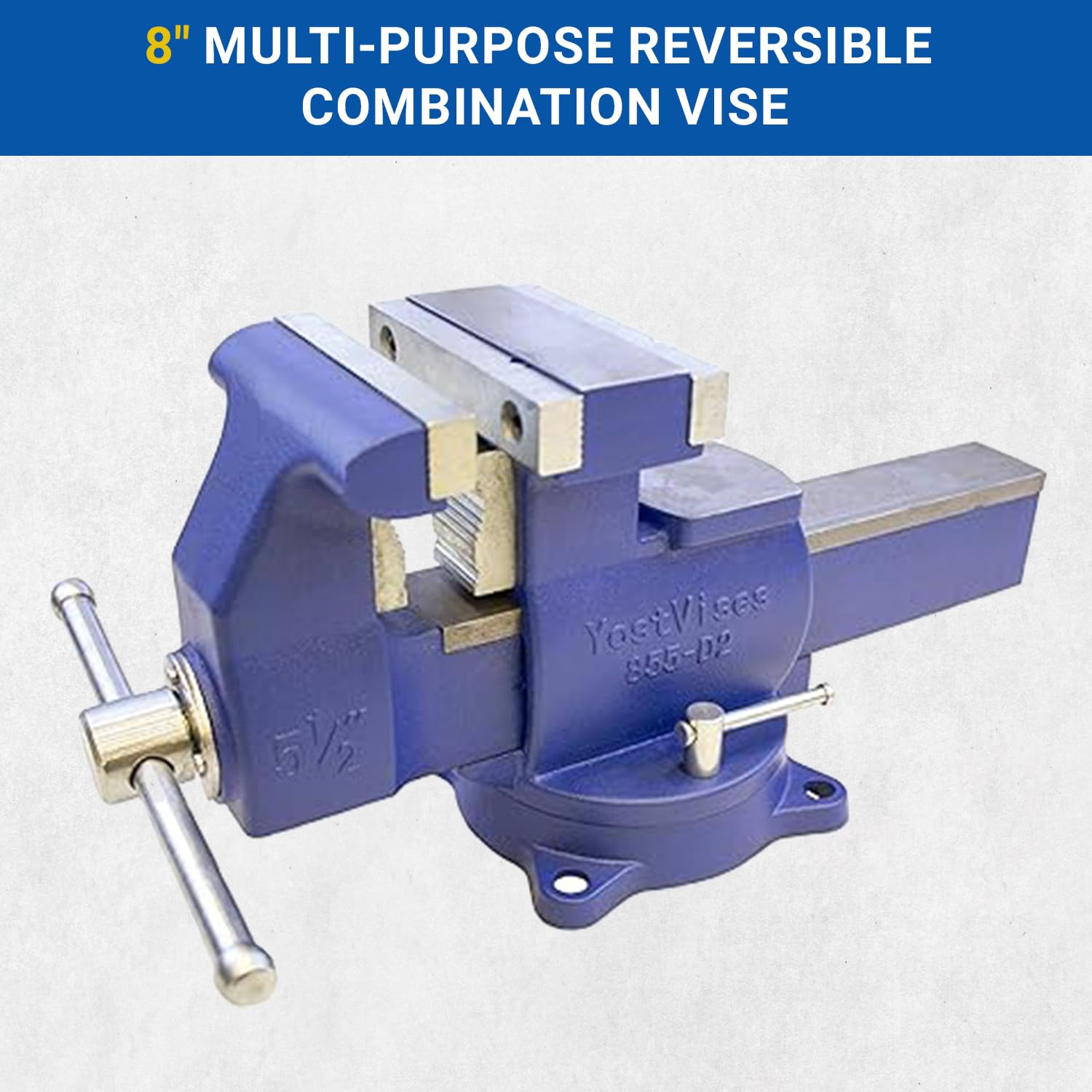 Yost Vises 880-D2 Reversible Combination Vise System | 8 Inch Jaw Width Heavy-Duty Utility Pipe and Bench Vise |Jaw Opens 12.5 Inches when Reversed | Swivel Base | Made with Ductile Iron Castings