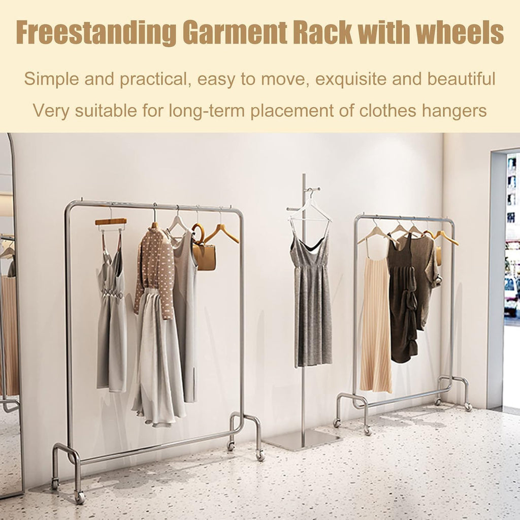 Clothing Rack Rolling Display Garment Rack, Retail Garment Hanging Bar Clothing Storage Shelving Unit, Modern High-Grade Stainless Steel Organizer Wardrobe (One Color-80x40x150CM