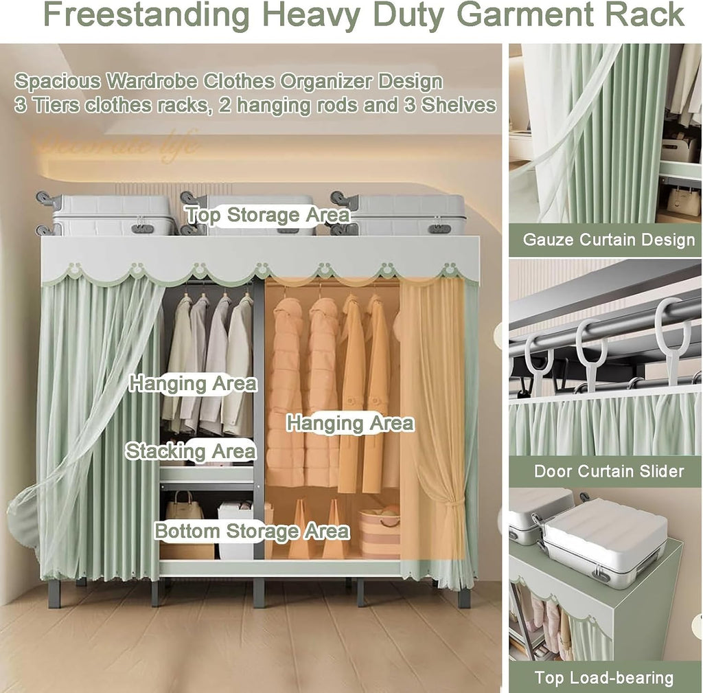 Foldable Portable Closet with Cover, Heavy Duty Armoire Wardrobe, 67' H x 20' W in Covered Clothes Rack, Storage Garment Racks for Hanging Clothes(Gray,131cm/51.6in)
