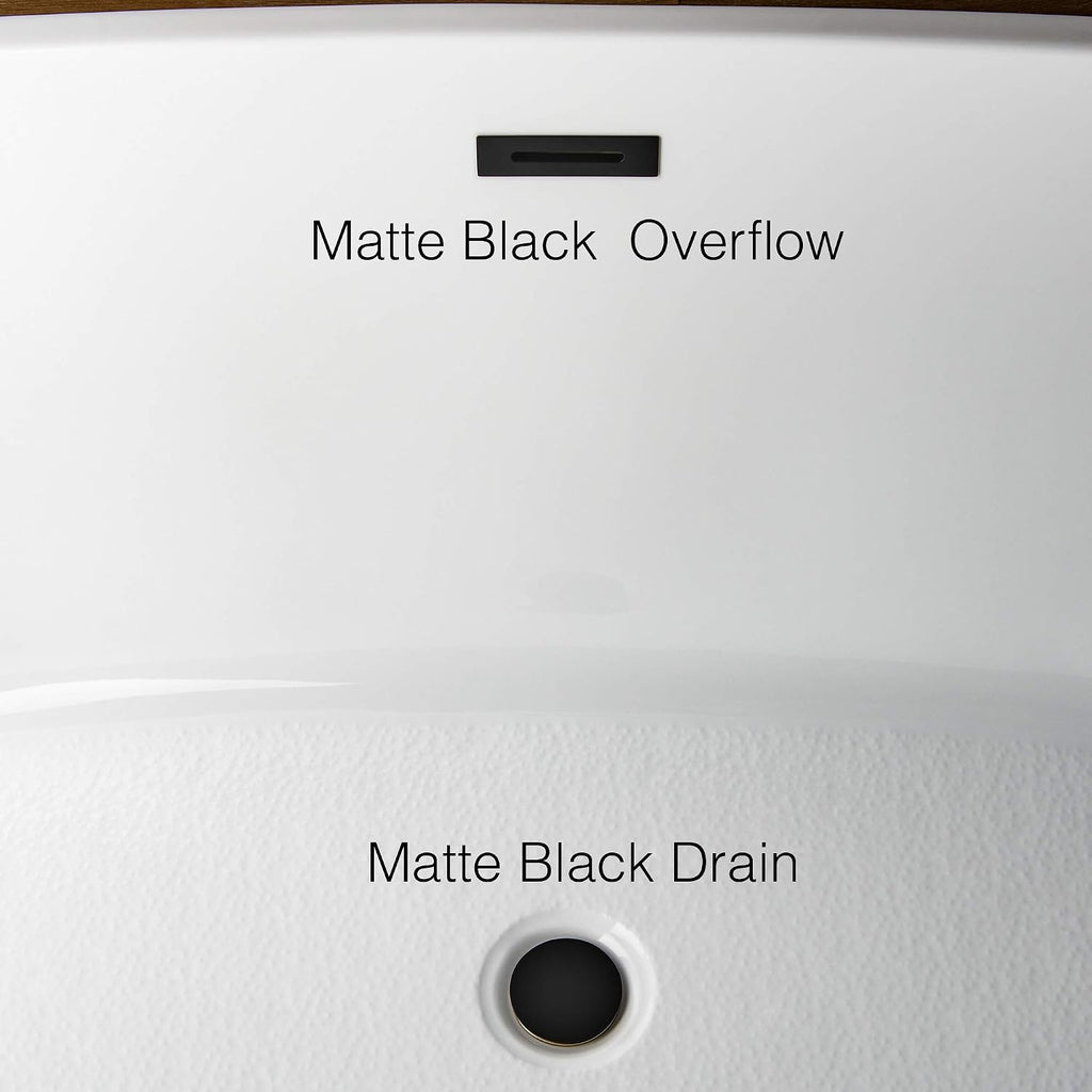 WOODBRIDGE 59'Freestanding White Acylic Soaking Bathtub with White Pillow,Drain and Overflow inMatte Black,BTA1509 -MB-Drain &O+ Pillow